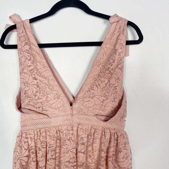 Bardot 6 Dusty Rose Pink Roxie Tiered Layered Lace Dress Shoulder Tie Cocktail - Picture 8 of 14